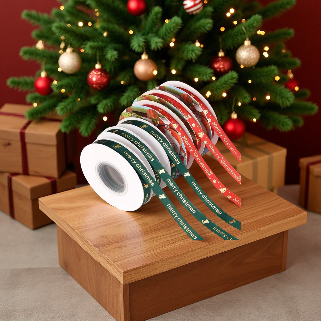 圣诞节烫金丝带1cm蝴蝶结装饰礼物盒包装DIY涤纶带服装配饰围巾丝巾绶带