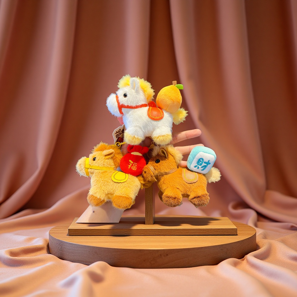 原创马上如愿小马毛绒钥匙扣挂件可爱玩偶书包装饰马年吉祥礼品婴儿玩具木马摇马