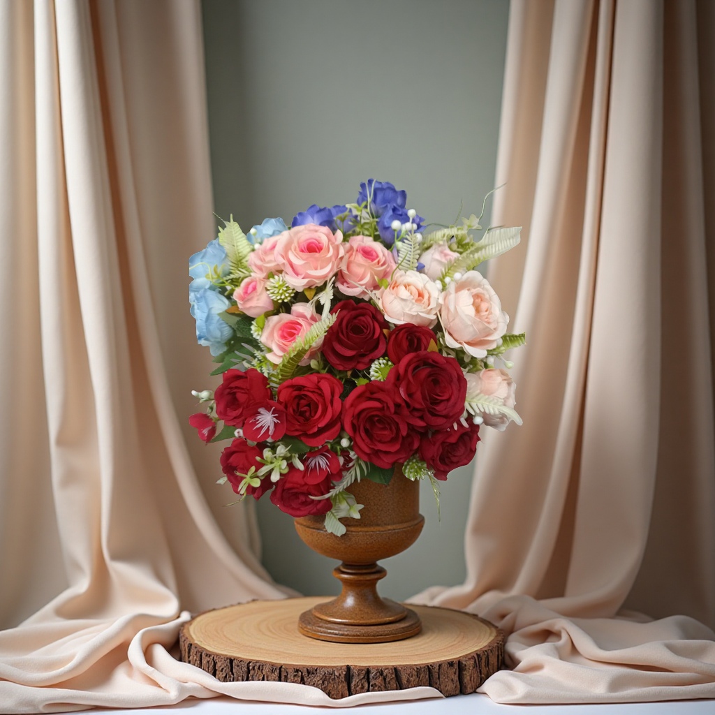 Simulated rose crochet bouquets, hand-knitted floral art, DIY hair accessories, wedding decorations details Picture