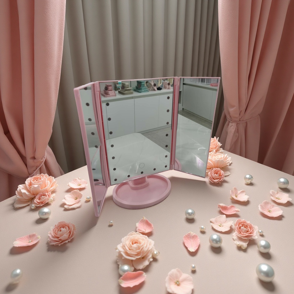 金属圆镜底胚折叠带灯化妆镜子便携桌面镜子美容镜子高清反光