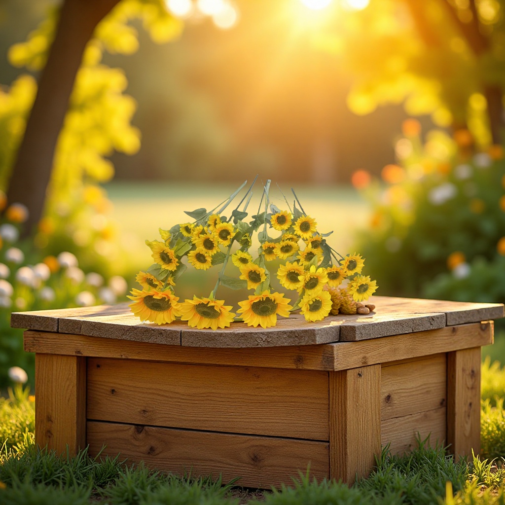 Sunflower bouquets in full bloom, sunny sunflower dried flower arrangements, multi-head floral art, green plants, potted plants, gifts details Picture