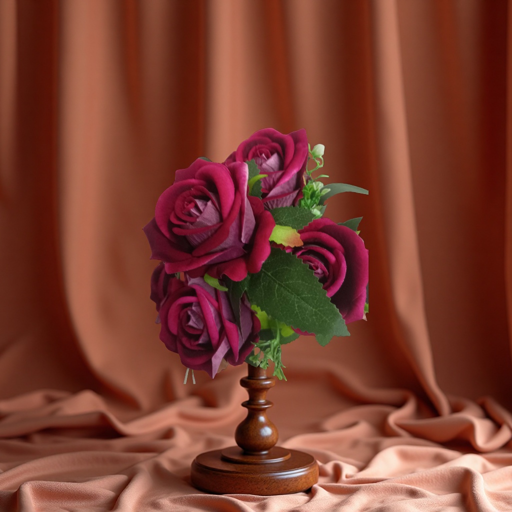 防真插花仿真玫瑰钩织花束针织花艺装饰家居摆件无需打理