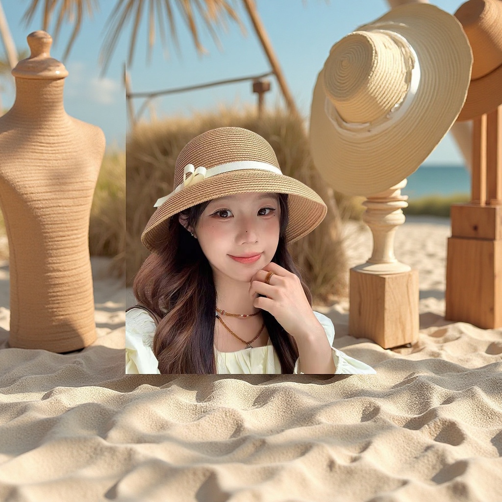 French Hepburn style bow straw woven fisherman's hat, summer vacation sun protection hat, women's face bright-up, small, light and versatile style details Picture