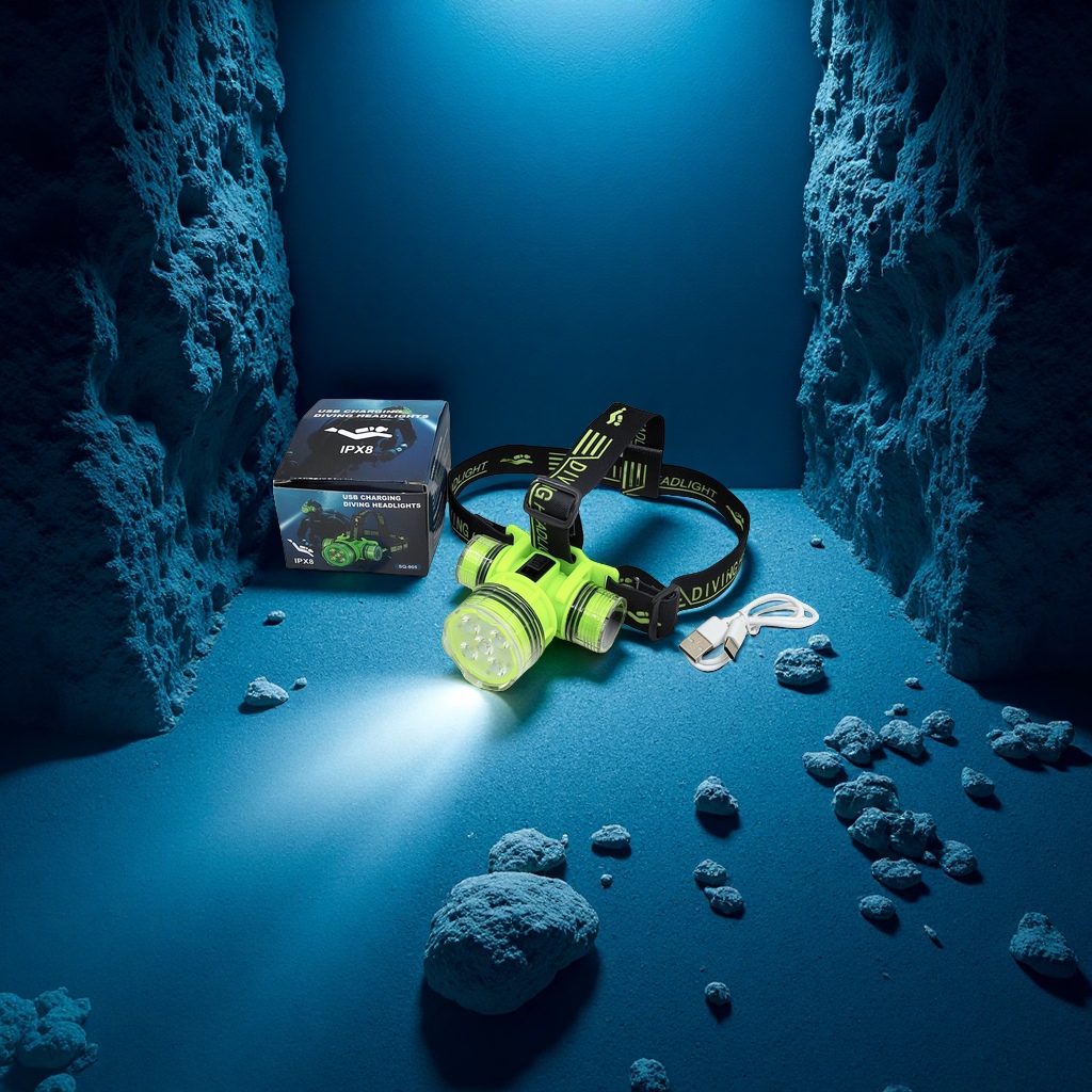High-intensity LED diving headlamp, waterproof, rechargeable, long-range, long-lasting, underwater dedicated head-mounted flashlight, lighting, daily necessities Application Scenario