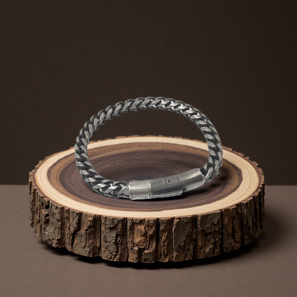 European and American retro aged titanium steel men's bracelet, trendy and powerful stainless steel jewelry, fashionable accessories on both sides Item Picture