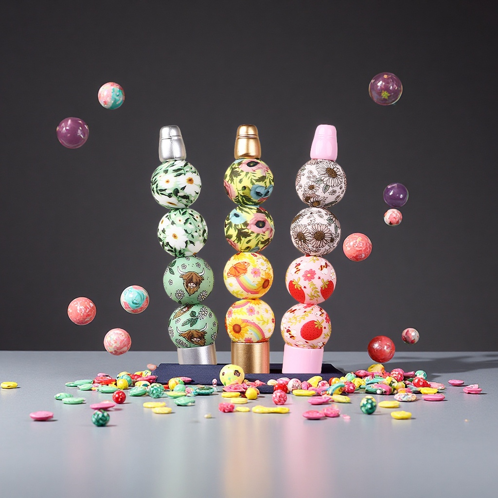 浙盛跨境热销水转印硅胶珠子复古花朵印刷散珠15mmDIY手链饰品工艺品礼品塑料工艺品详情图1