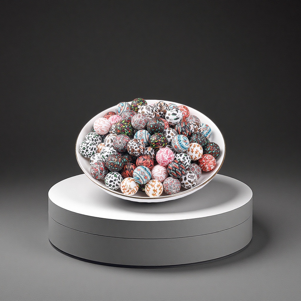 浙盛工厂新款15mm菱格纹硅胶珠子水转印豹纹手链串珠饰品批发化工实验室滴瓶详情图1