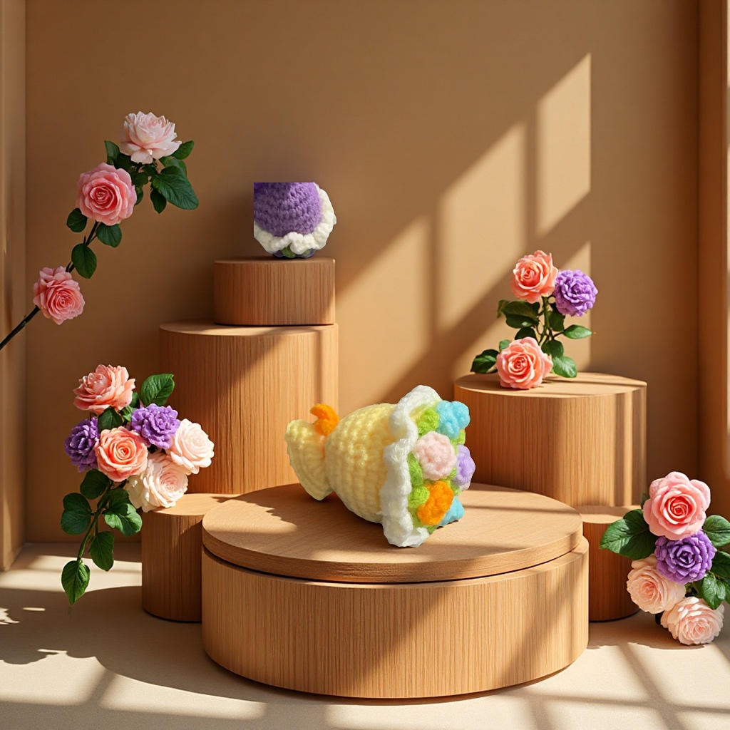 纯手工钩织迷你手捧花创意摆件温馨家居装饰礼品手工艺品