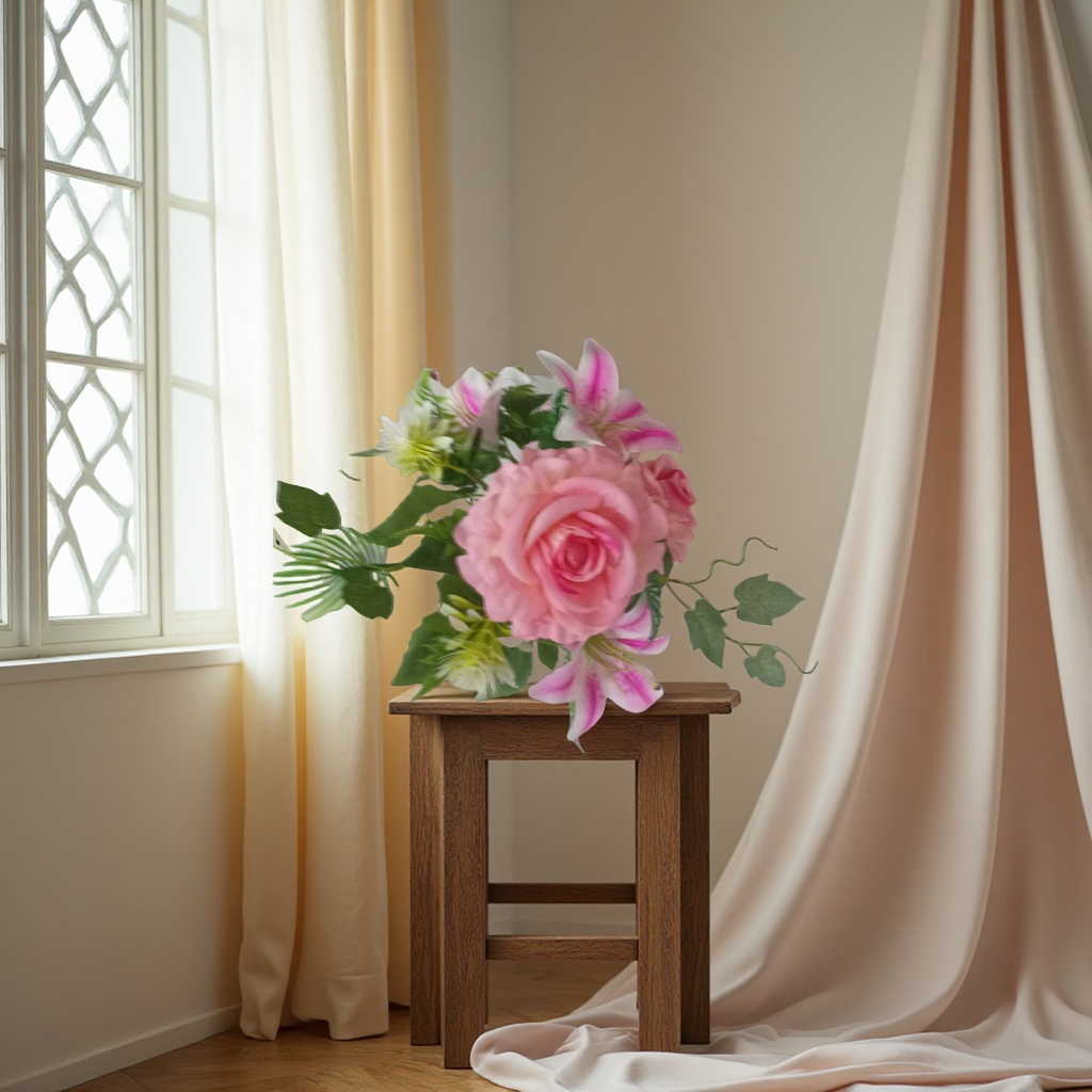 Handmade crocheted bouquets with faux peonies and artificial flowers for wedding and home decoration are available in a variety of colors details Picture