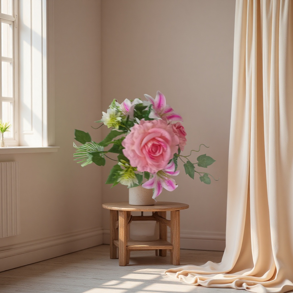 Handmade crocheted bouquets with faux peonies and artificial flowers for wedding and home decoration are available in a variety of colors Specification image
