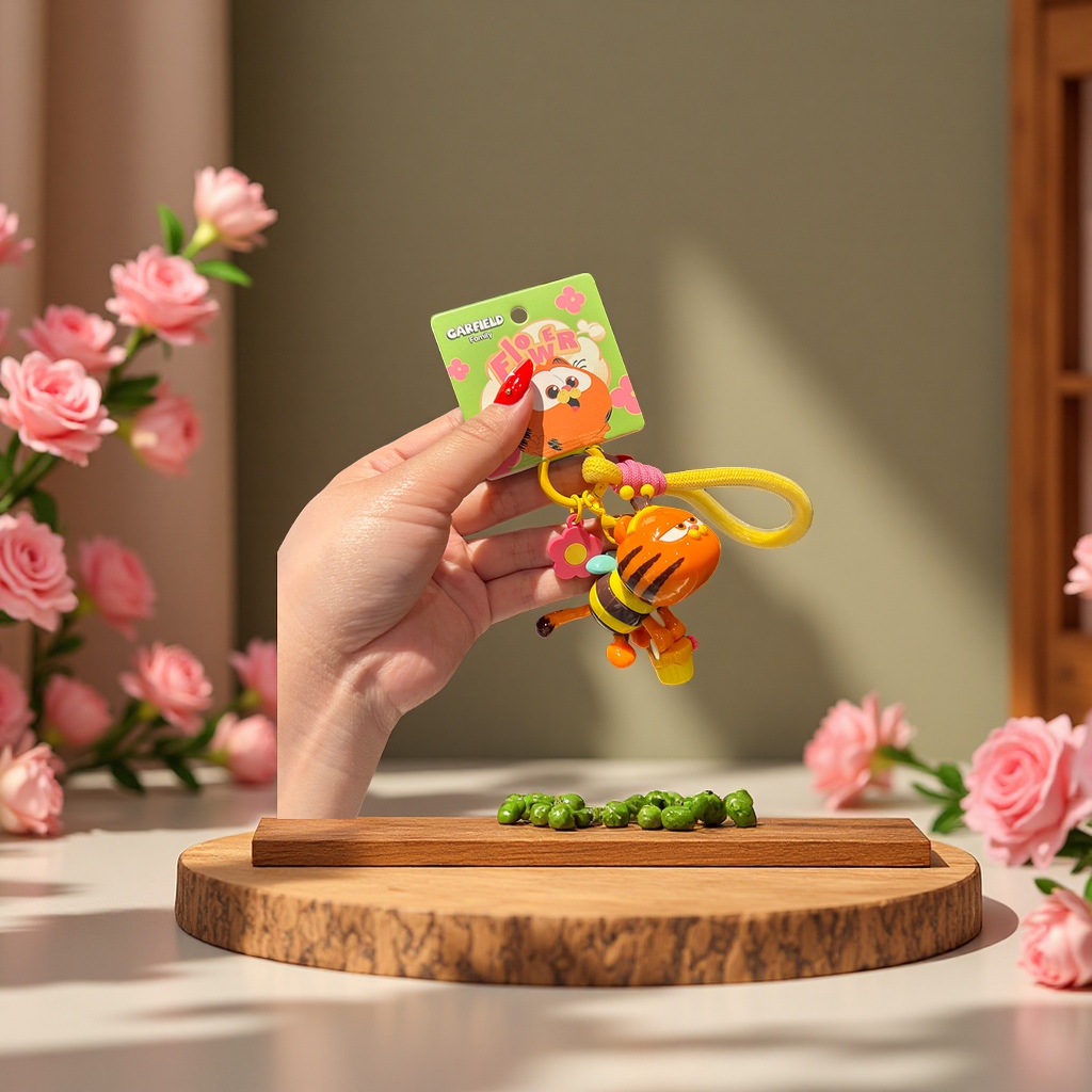 Wholesale of genuine Garfield Bee Flower series keychains, couple cute schoolbags, pendants and plush fabric figurines from Fuqilai details Picture