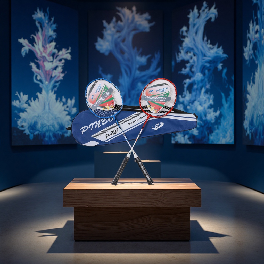 807 # blue and red colored badminton racket details Picture