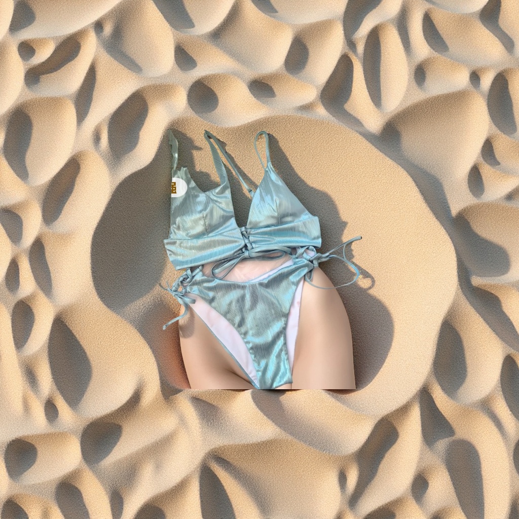 欧美跨境新款性感细闪系带比基尼泳衣分体泳装运动户外游泳用品