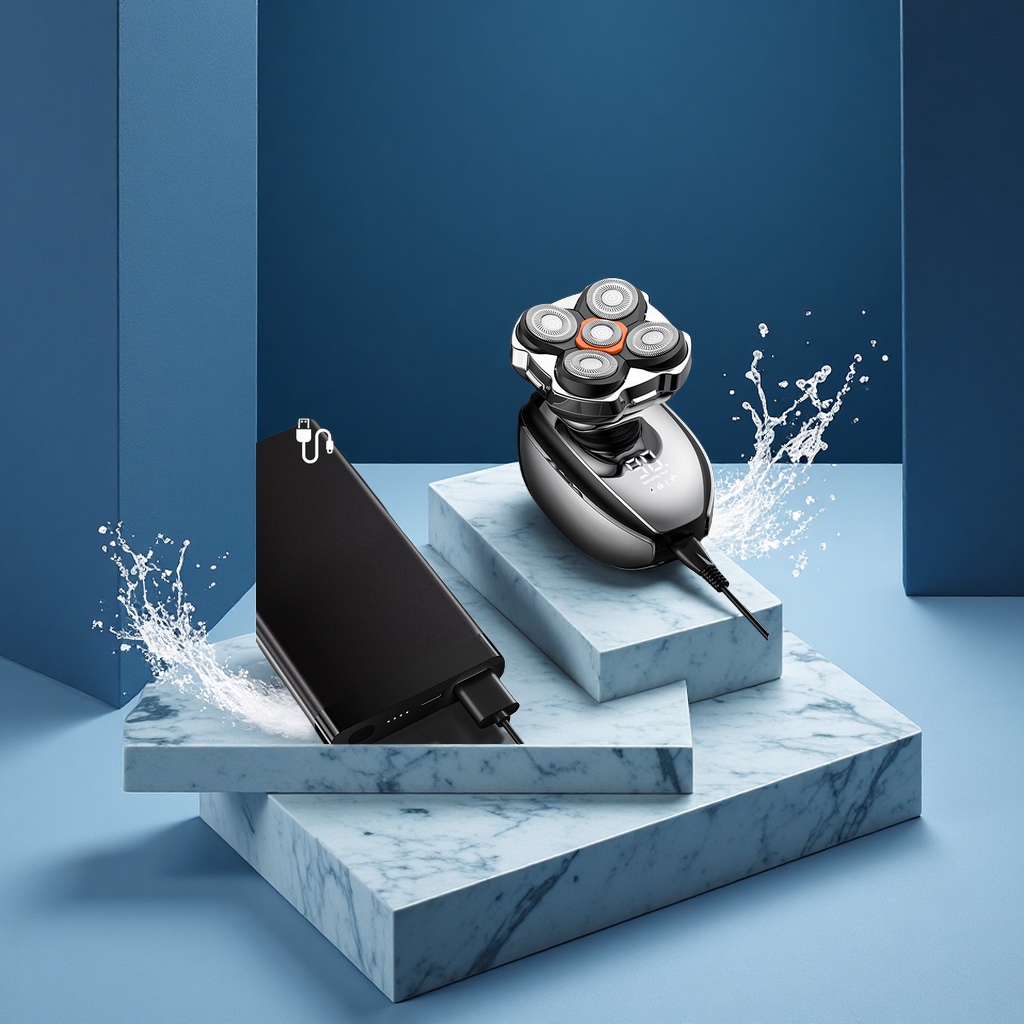 New multi-functional digital display shaver, IPX6 waterproof magnetic five-blade head, bald shaving razor, a household electric shaving wonder details Picture