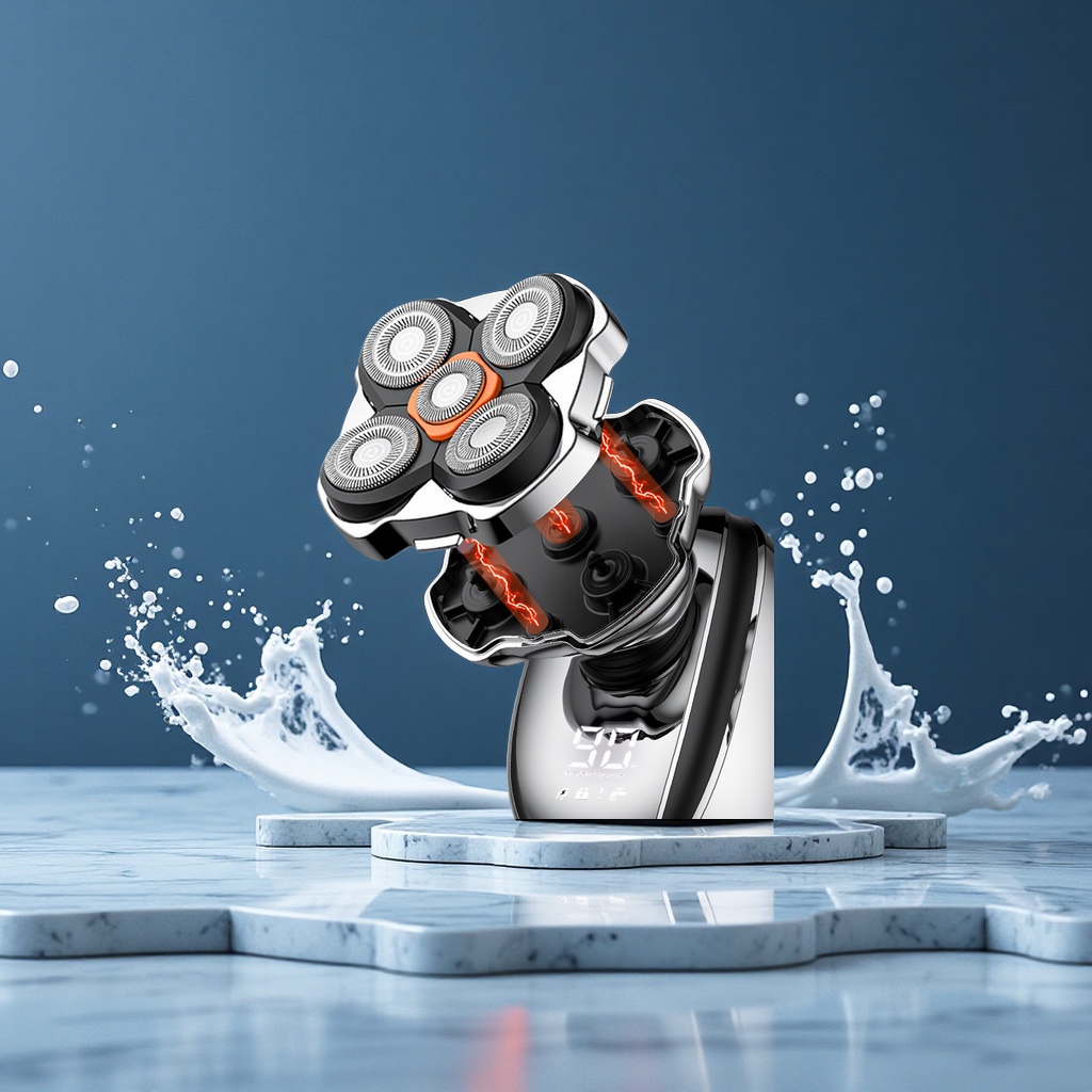 New multi-functional digital display shaver, IPX6 waterproof magnetic five-blade head, bald shaving razor, a household electric shaving wonder Application Scenario