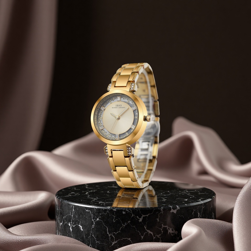 IBSO's new fashionable diamond-encrusted quartz ladies' watch with rose gold and steel bracelet, a light luxury cross-border bestseller for women's clothing accessories, case
