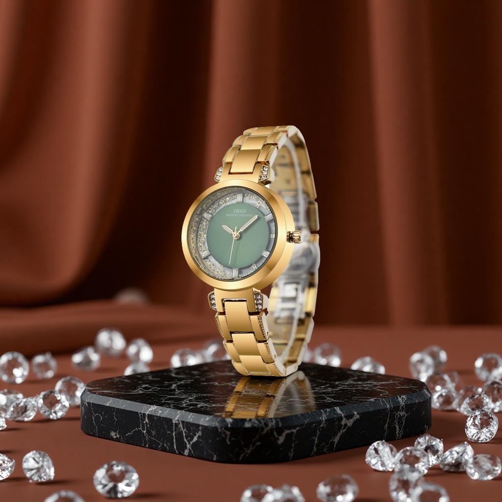 IBSO's new fashionable diamond-encrusted quartz ladies' watch with rose gold and steel bracelet, a light luxury cross-border bestseller for women's clothing accessories, case details Picture