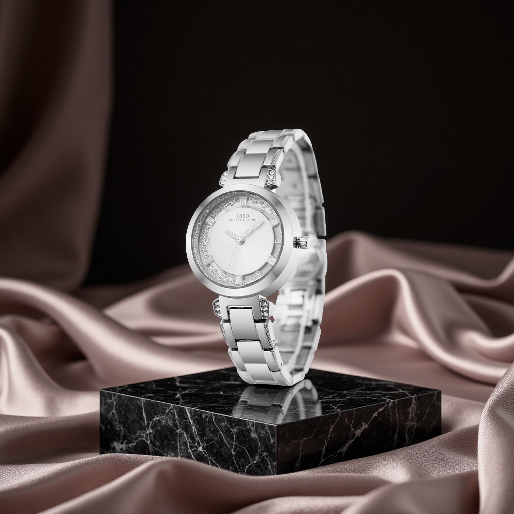IBSO's new fashionable diamond-encrusted quartz ladies' watch with rose gold and steel bracelet, a light luxury cross-border bestseller for women's clothing accessories, case Specification image