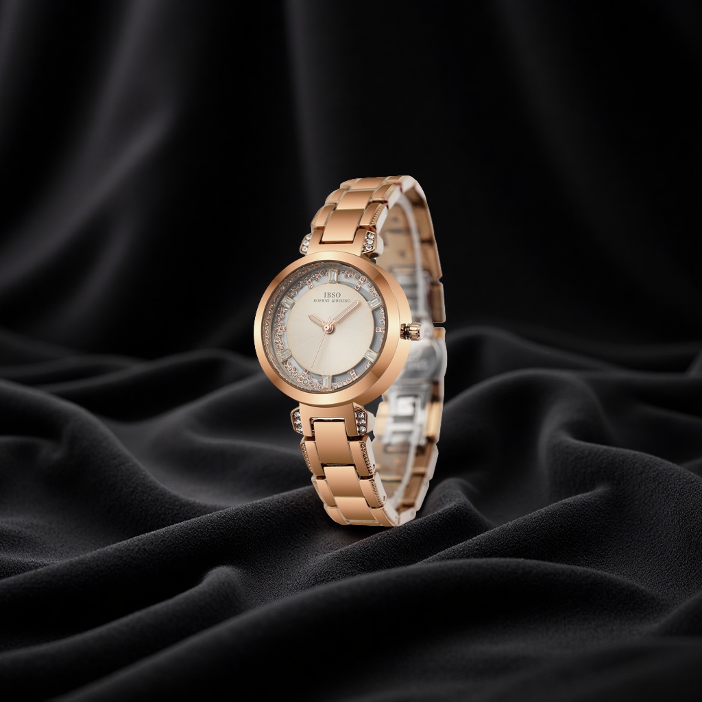 IBSO's new fashionable diamond-encrusted quartz ladies' watch with rose gold and steel bracelet, a light luxury cross-border bestseller for women's clothing accessories, case Application Scenario