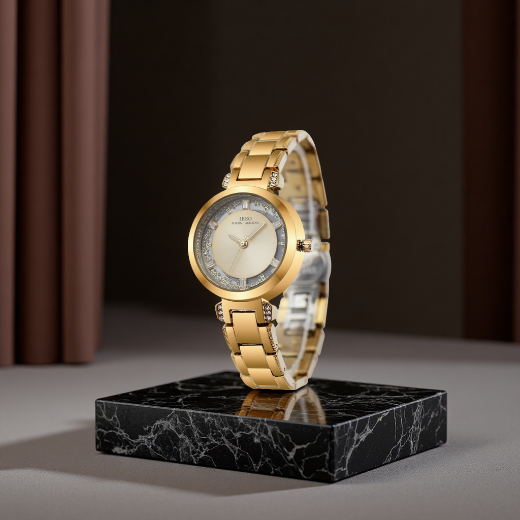 IBSO's new fashionable diamond-encrusted quartz ladies' watch with rose gold and steel bracelet, a light luxury cross-border bestseller for women's clothing accessories, case Item Picture