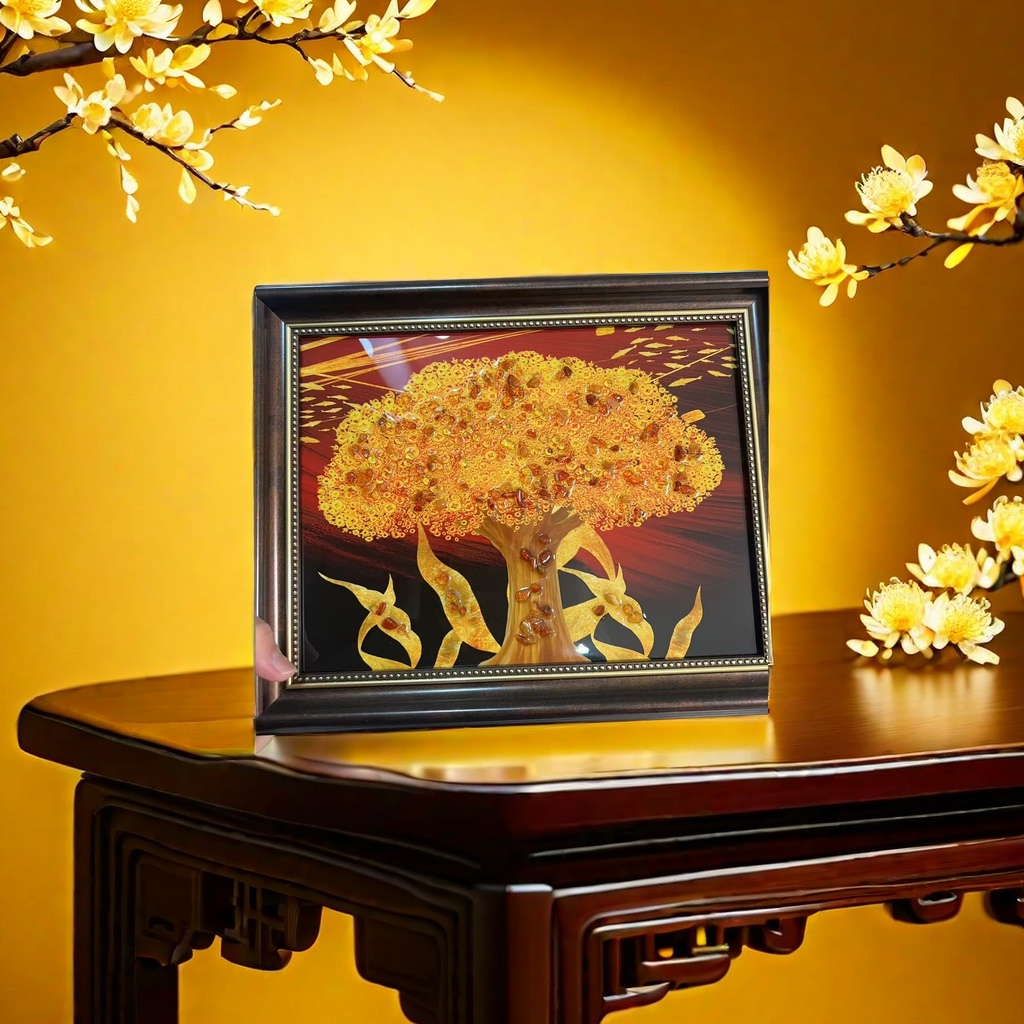 琥珀画工艺品手工摆件天然琥珀装饰艺术收藏创意礼品