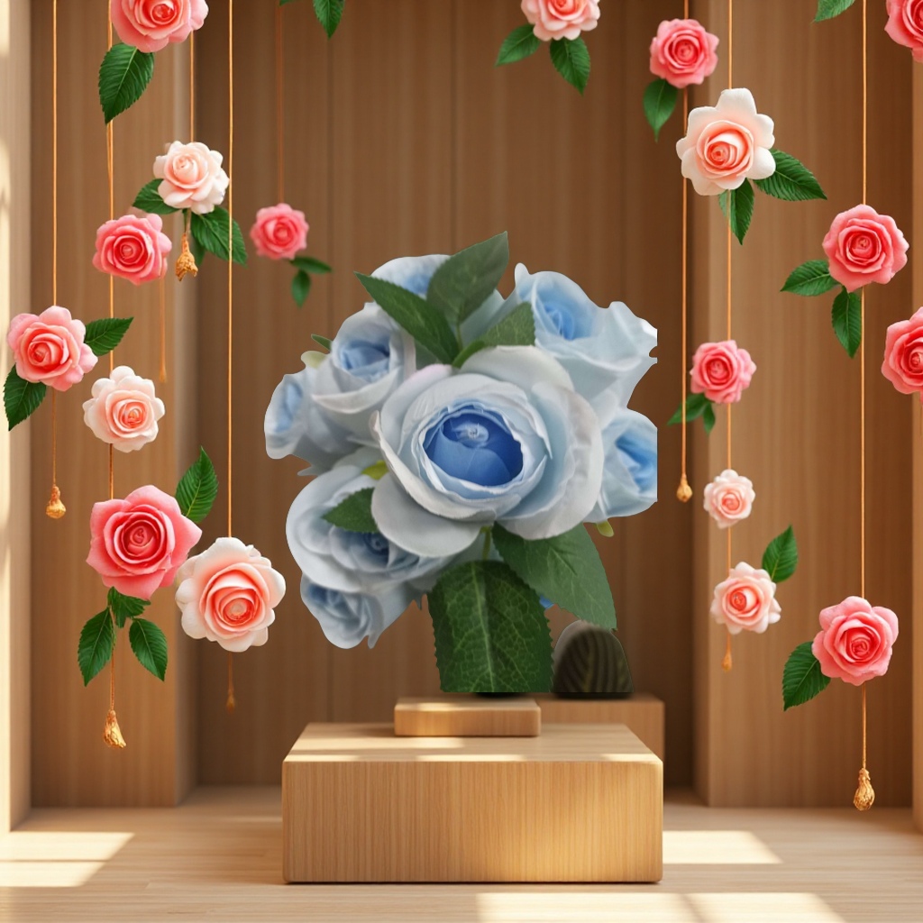 防真插花仿真植物墙钩织花束仿真玫瑰针织花艺装饰品105429987