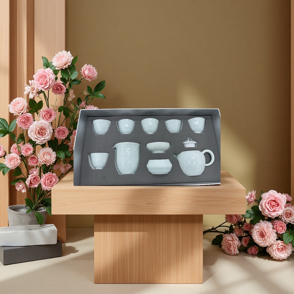 Ceramic tea set for home use, simple Japanese teapot, tea cups, tea tray, tea strainer, tea brewing utensils, gift set