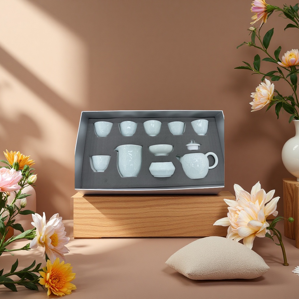Ceramic tea set for home use, simple Japanese teapot, tea cups, tea tray, tea strainer, tea brewing utensils, gift set details Picture