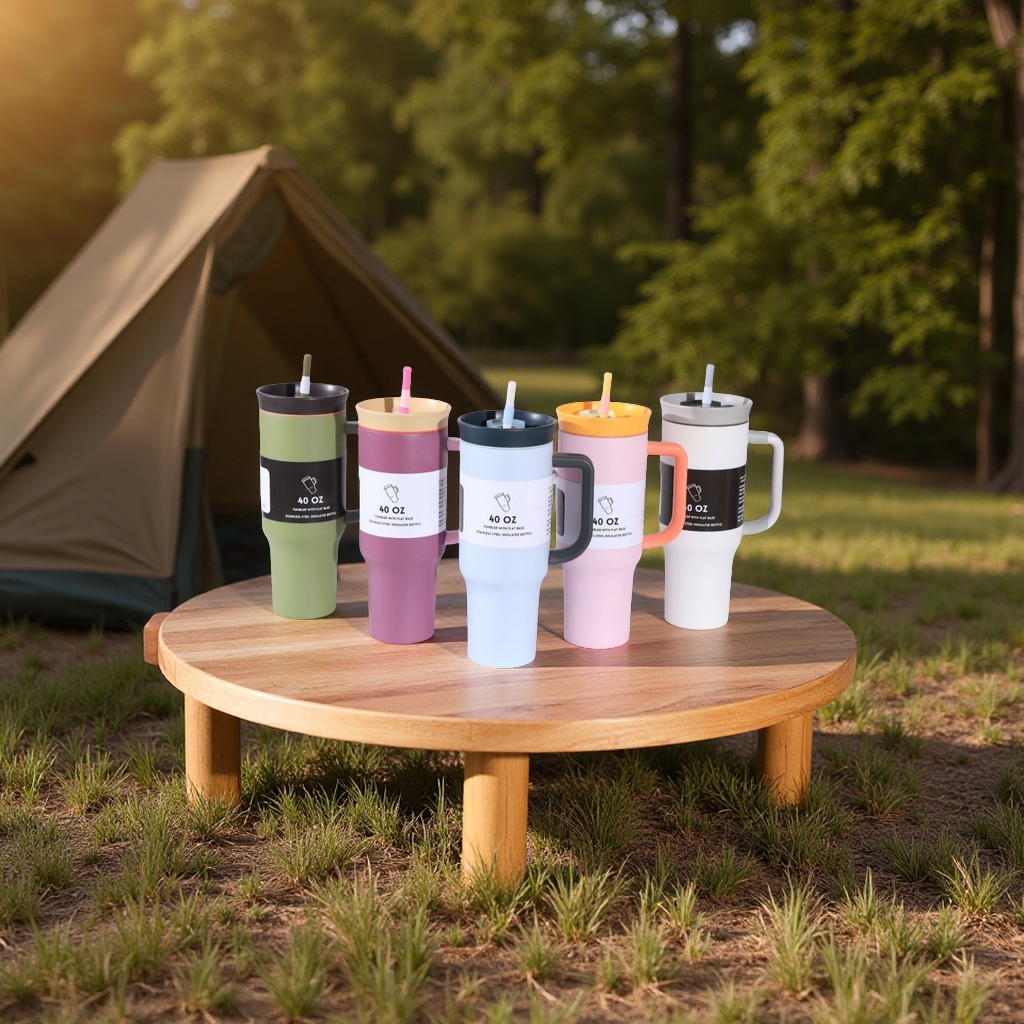 New cross-border 304 stainless steel insulated cup with handle, 40oz large capacity outdoor straw ice cube cup, daily necessities