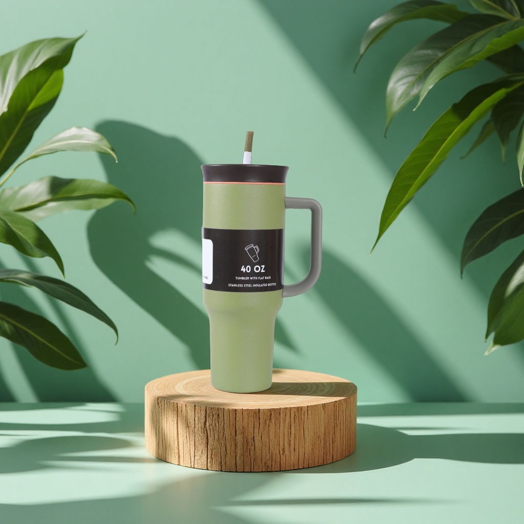 New cross-border 304 stainless steel insulated cup with handle, 40oz large capacity outdoor straw ice cube cup, daily necessities details Picture