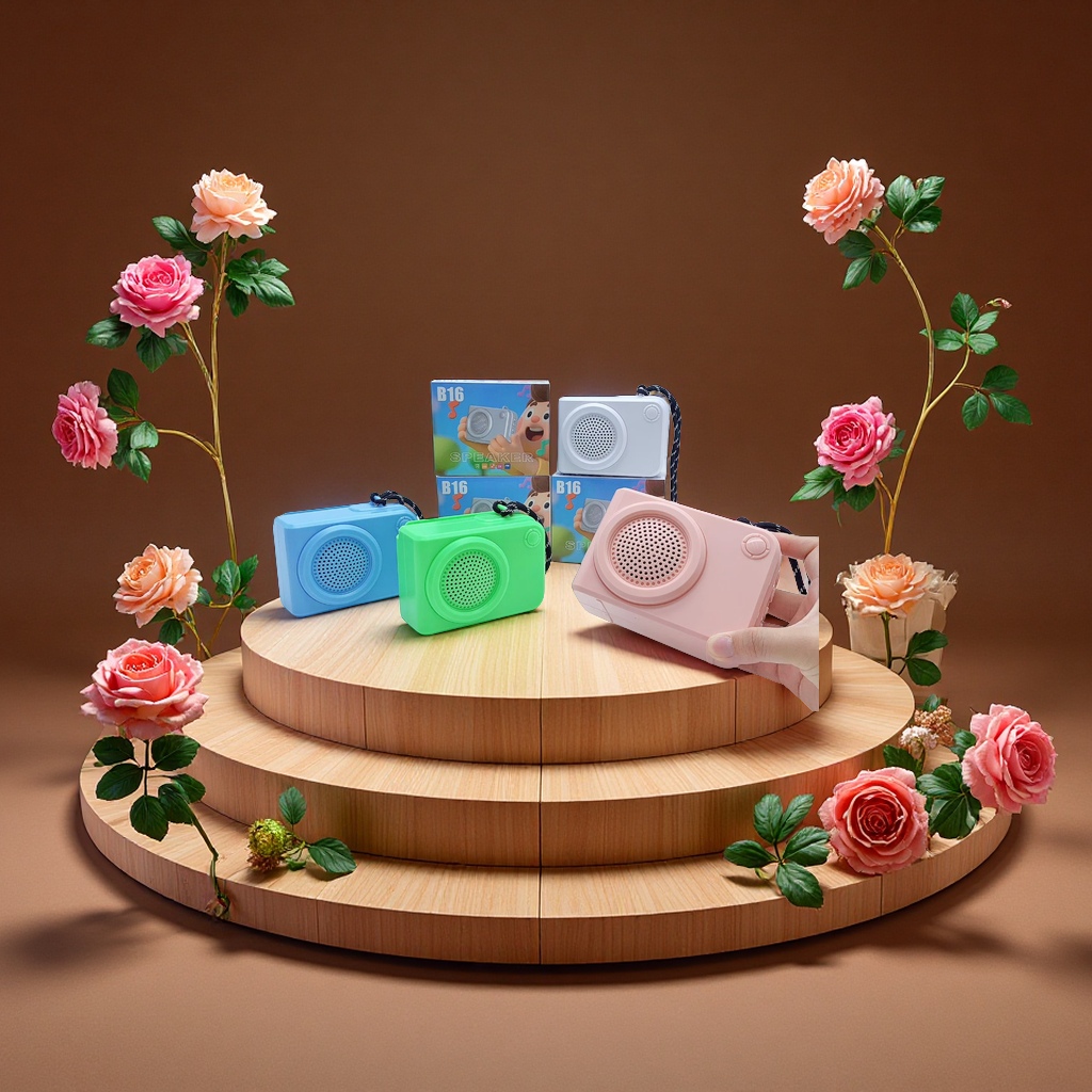 The new B16 portable Bluetooth speaker is now available, supporting BT TF USB FM Type-C multi-color portable speaker 124*66*97MM Item Picture