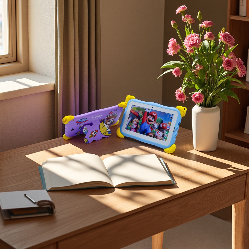New 7-inch children's tablet computer for cross-border foreign trade, wifi Android early education learning machine with stand, multi-functional touch learning device details Picture