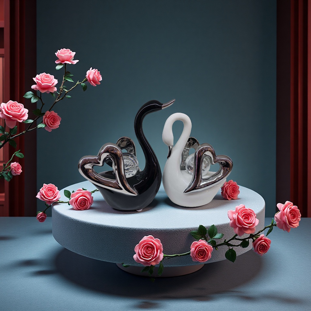情侣天鹅 百年好合 高温陶瓷 手工制作陶瓷工艺品