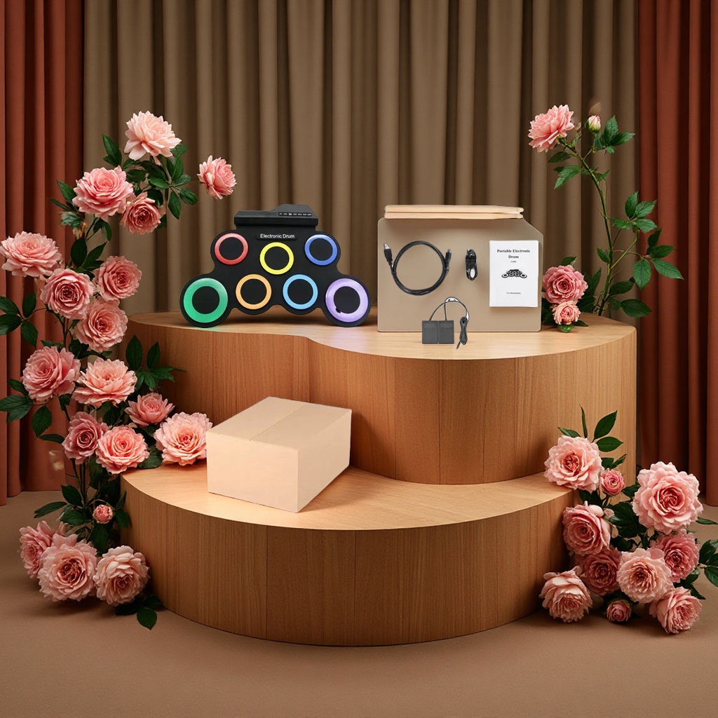 跨境爆品手卷折叠架子鼓桌面游戏鼓儿童成人专业打击乐器USB连接