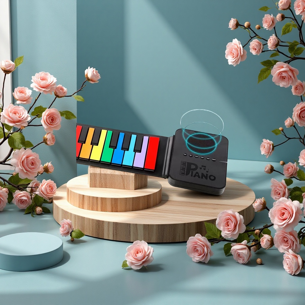 The cross-border best-selling children's electronic piano early education and enlightenment portable hand roll with 37 and 49 keys is a popular online toy suitable for young children Application Scenario