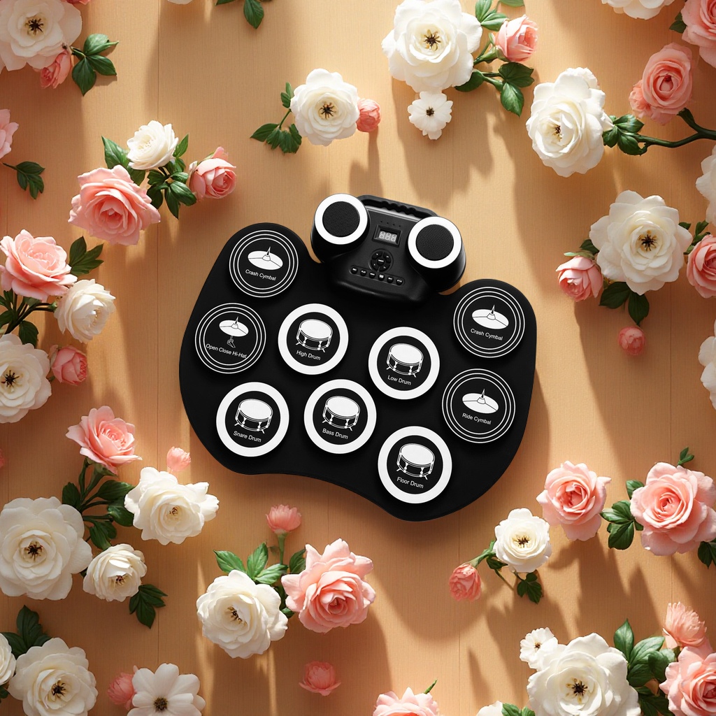 Hand-rolled electronic drum, portable flashing light, Bluetooth drum kit, built-in lithium battery and speaker, suitable for beginners to play and practice Specification image