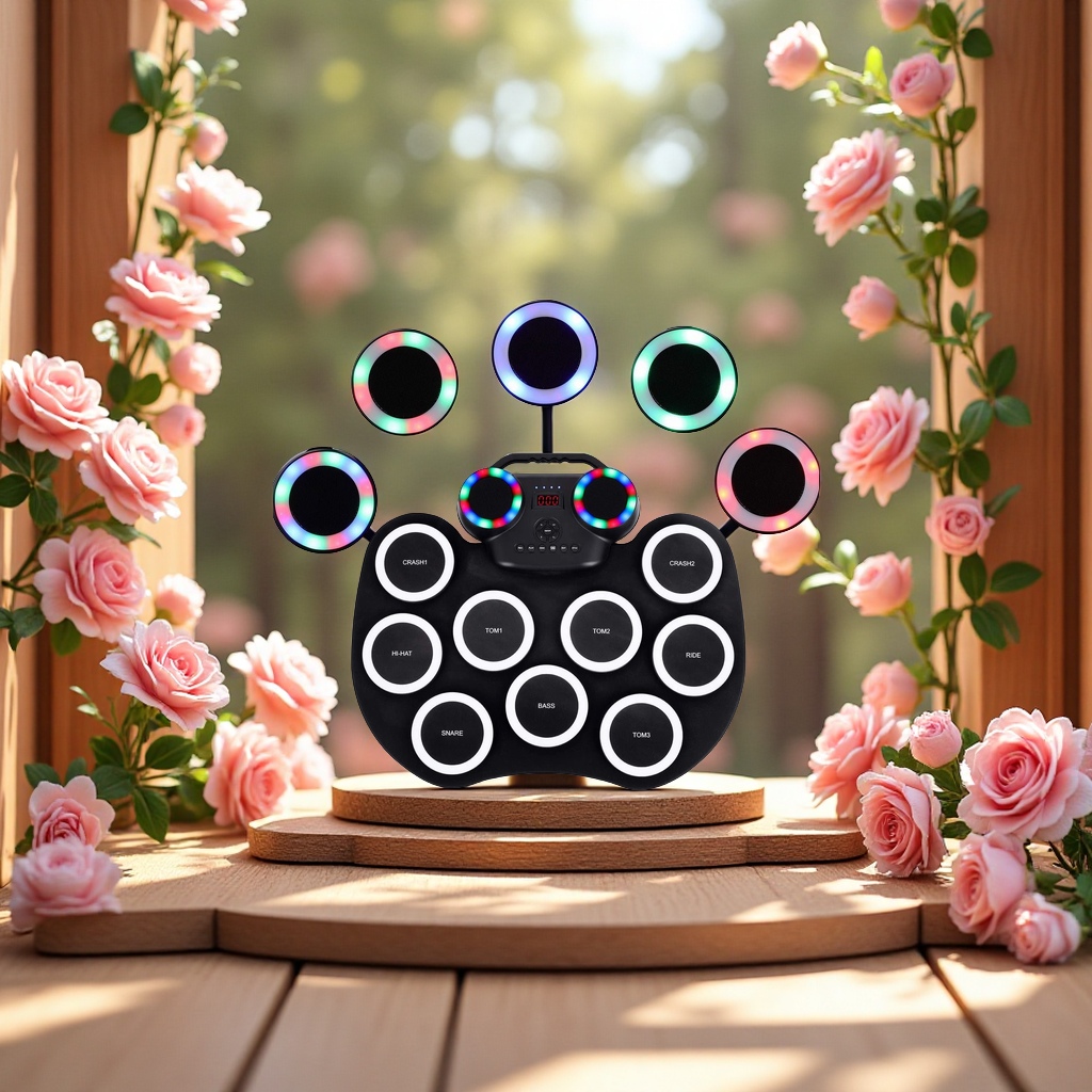Hand-rolled electronic drum, portable flashing light, Bluetooth drum kit, built-in lithium battery and speaker, suitable for beginners to play and practice Item Picture