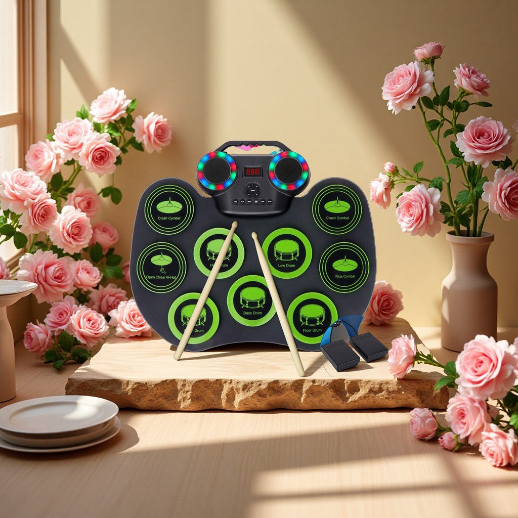 Hand-rolled electronic drum, portable flashing light, Bluetooth drum kit, built-in lithium battery and speaker, suitable for beginners to play and practice Application Scenario