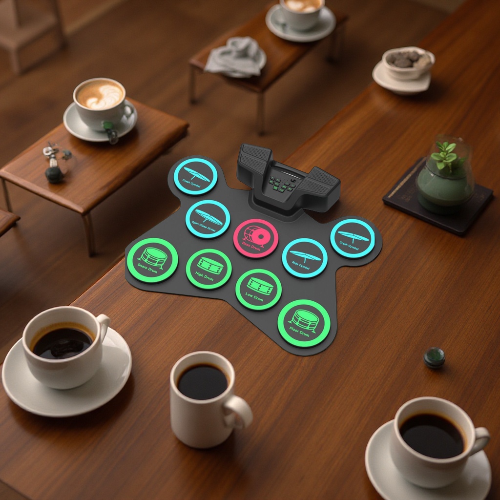 WERSI hand-rolled electronic drum, Bluetooth drum kit, built-in lithium battery with speaker, portable electronic percussion instrument Item Picture