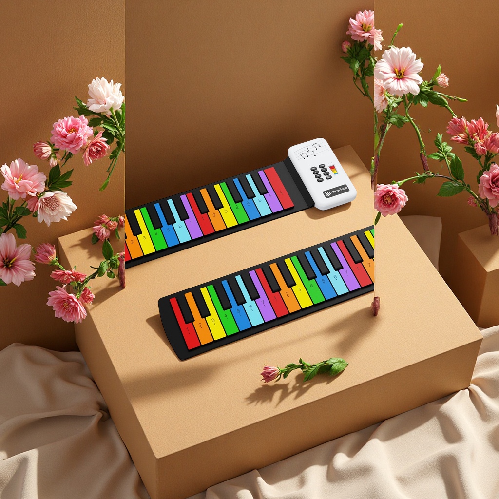 The 49-key rainbow folding portable children's electronic keyboard hand-rolled piano is a bestseller on cross-border e-commerce. It is suitable for beginners Item Picture