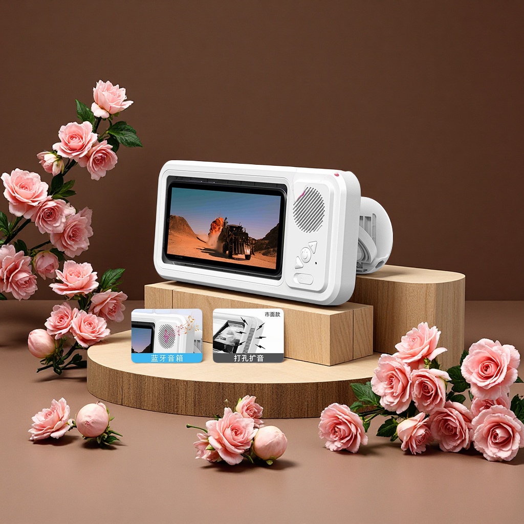 Z07浴室防水手机盒蓝牙音箱洗澡看电视支架触屏防水手机壳多功能便携式音响