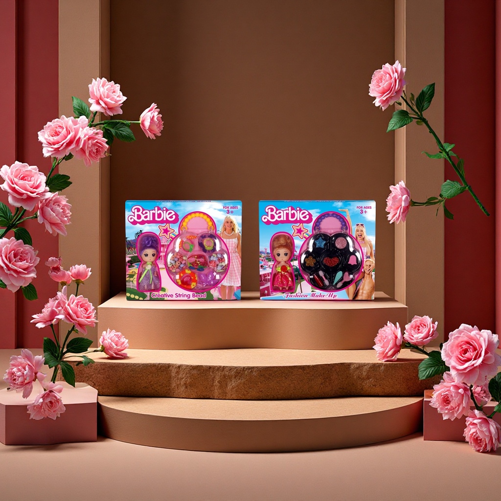 芭比DIY串珠梅花形盒饰品公仔混装创意手工配件礼盒女童玩具