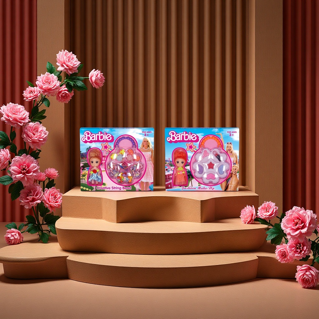 芭比DIY串珠公桃心花形盒饰品公仔混装创意手工串珠套装儿童玩具礼物093453106