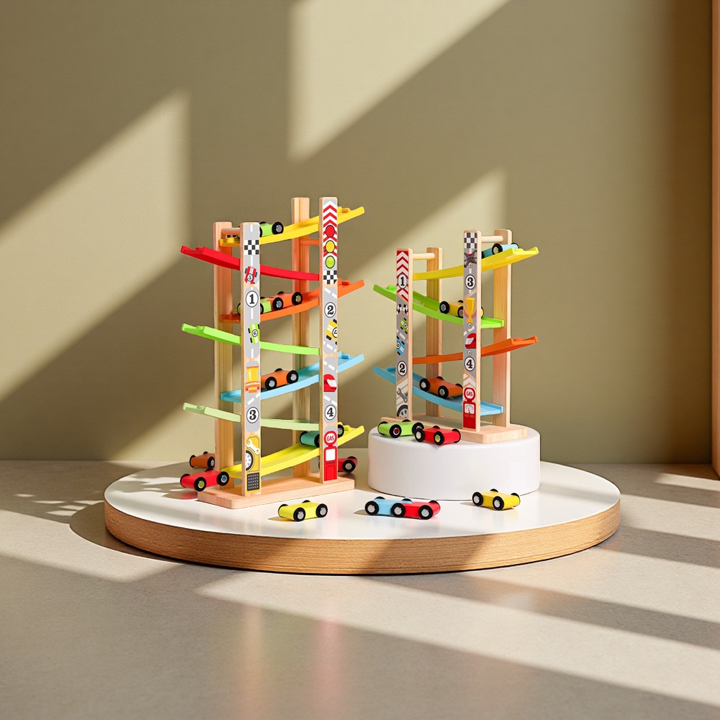 Children's multi-layer wooden track gliding car racing toy, inertial sliding racing car, fun slide, leisure sports toy