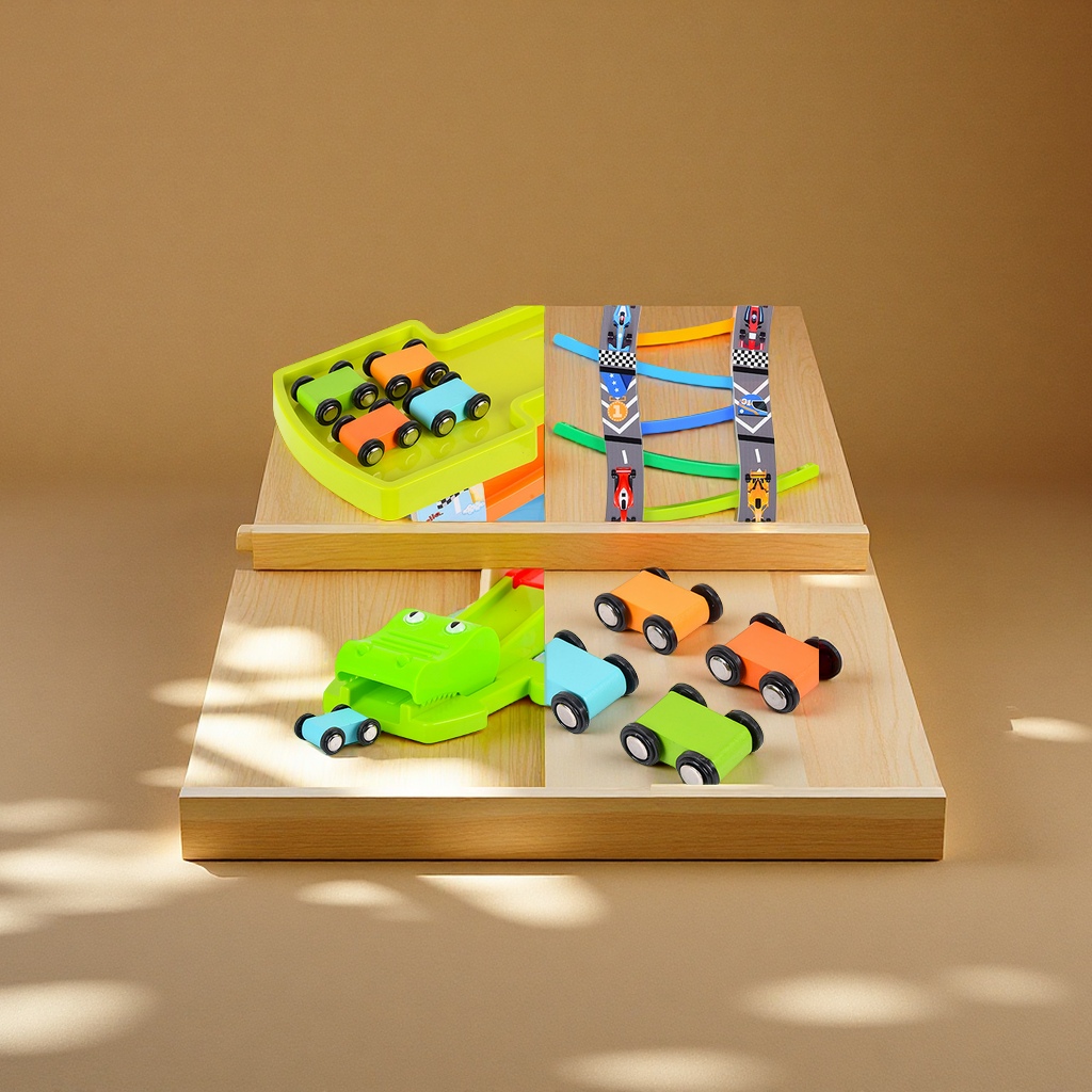 Children's multi-layer wooden track gliding car racing toy, inertial sliding racing car, fun slide, leisure sports toy Application Scenario