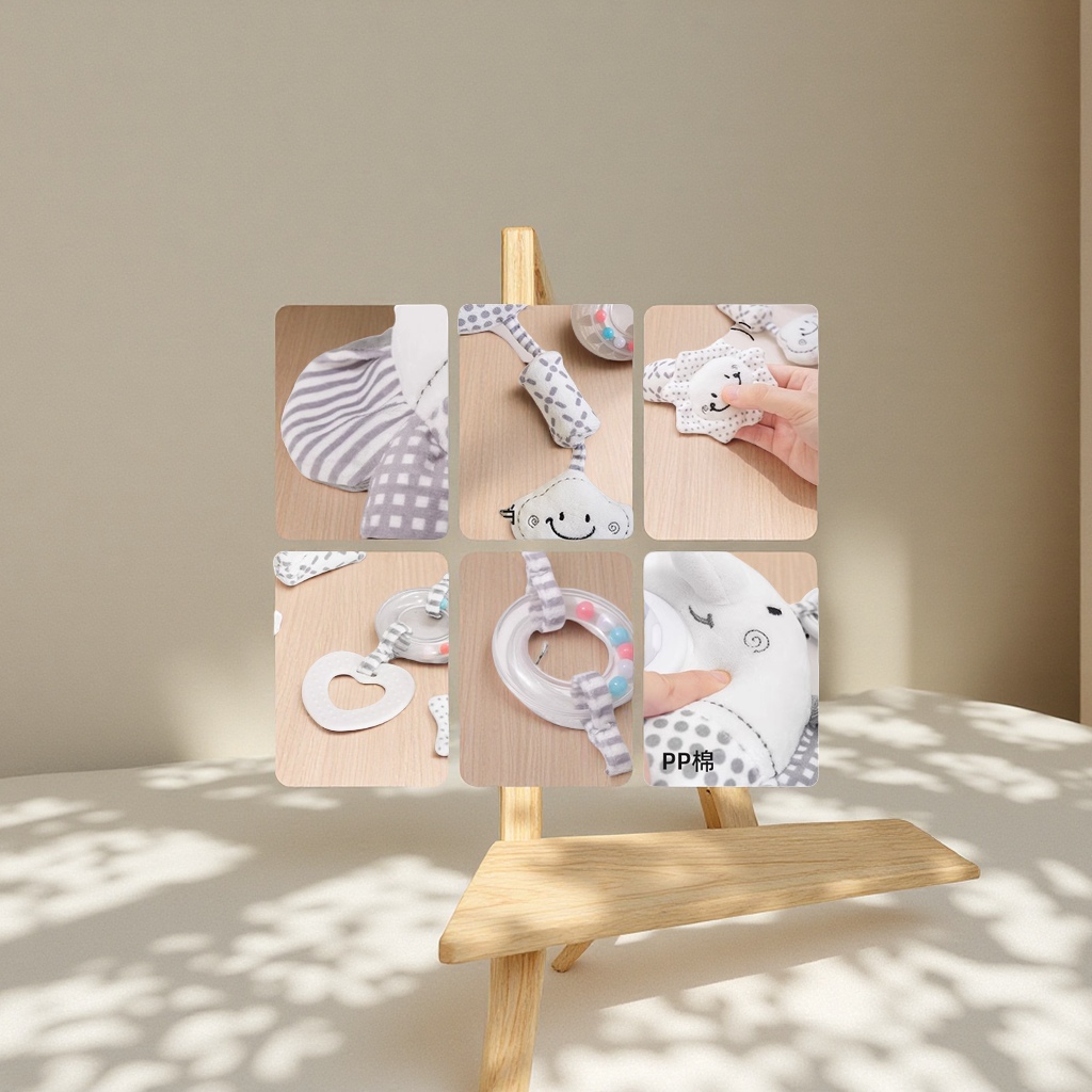 Cross-border baby soothing sound and light wind chime pendant 5-in-1 car bedside bell baby toy stroller bed hanging toy details Picture