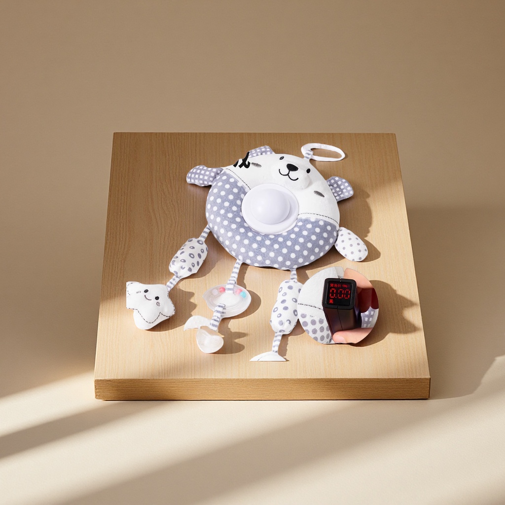 Cross-border baby soothing sound and light wind chime pendant 5-in-1 car bedside bell baby toy stroller bed hanging toy Specification image