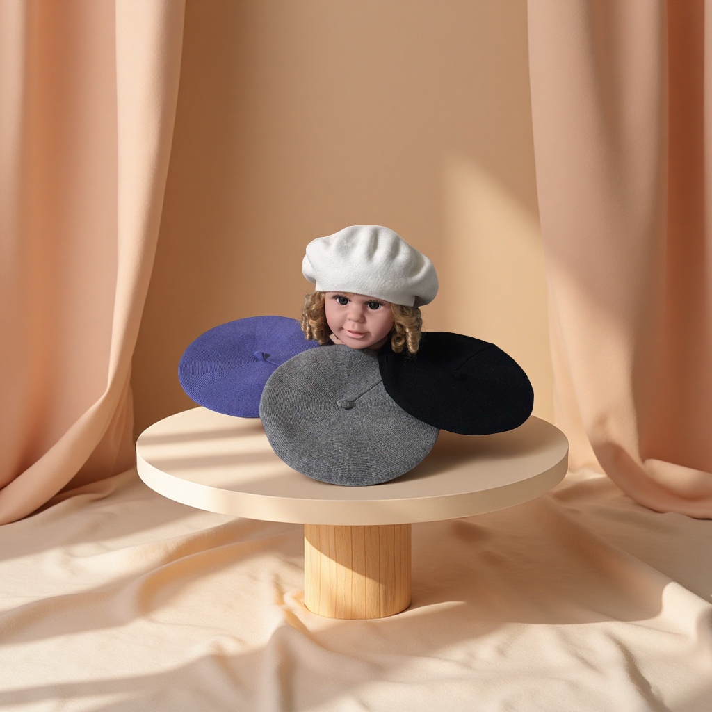Cashmere double-layer children's beret hats, knitted candy-colored solid color baby hats, fashionable headwear, educational handcrafted fun baby gifts