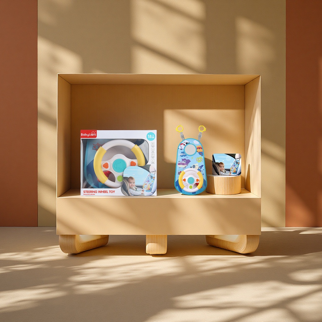 Children's car simulation sound and light steering wheel, baby intelligence multi-functional cartoon car driving early education toy, shape recognition matching toy