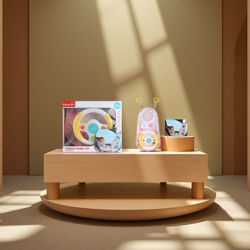 Children's car simulation sound and light steering wheel, baby intelligence multi-functional cartoon car driving early education toy, shape recognition matching toy details Picture